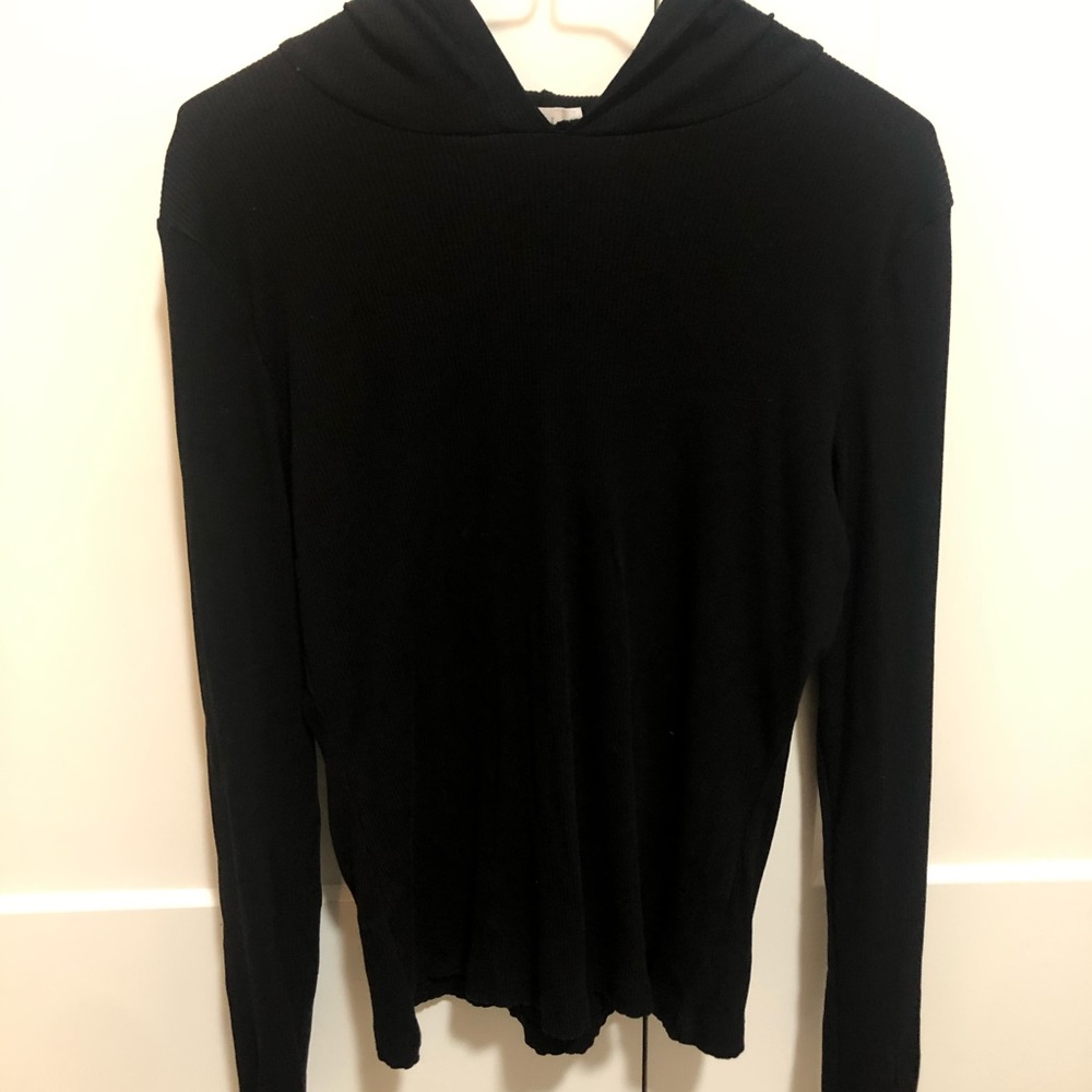 Plain black long sleeve top with hood